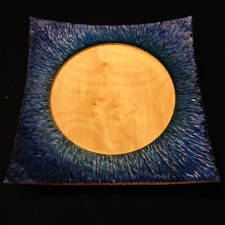 Carved and coloured square platter - Sycamore